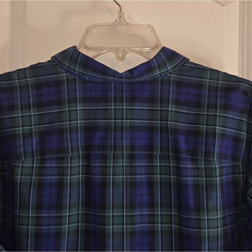 Land's End Green & Navy Plaid Women's Quarter Button Pullover Blouse - Picture 10 of 11